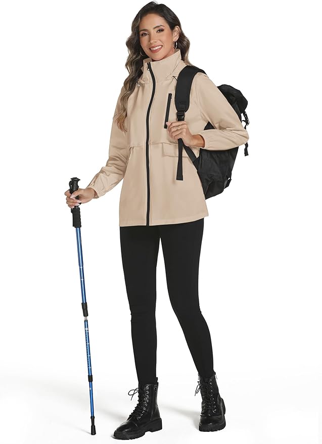 Avoogue Rain Jacket Women with Hooded Lightweight Waterproof Raincoats Packable Zipper Pockets Windbreakers