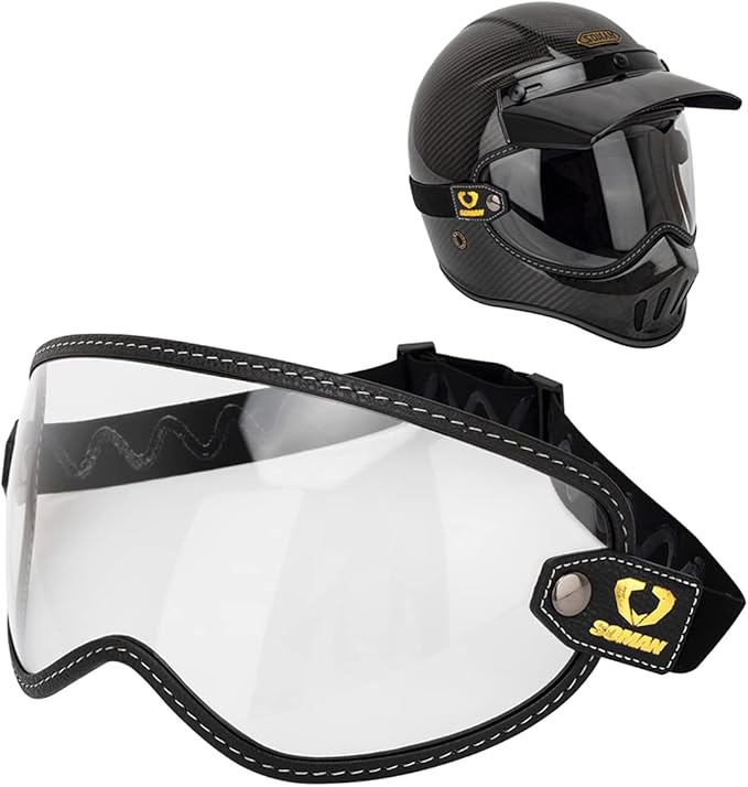 Retro Motorcycle Helmet Shield Bubble Visor, PC Goggles Lens Replacement For Off-Road Cruiser Motorcycle Helmet Bell Moto-3