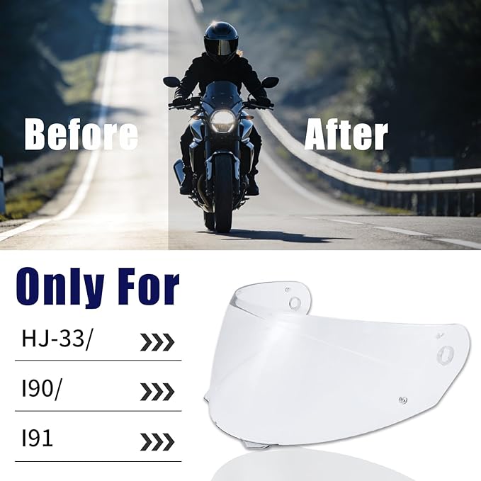 VCOROS I90 Helmet Shield Replacement, I90 Helmet Visor Shield Compatible with HJ-33 I91 Motorcycle Helmet Accessories (Clear)