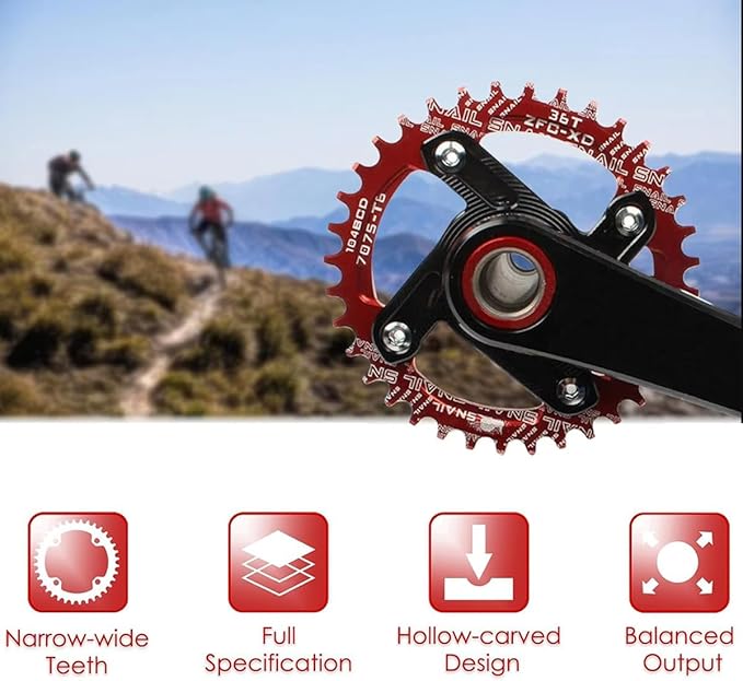 FOMTOR 104 BCD Chainring (30-52T) 7-12 Speed Compatible CNC 7075 Aluminum Narrow Wide Tooth Round Oval Chainrings for MTB/Road Bike Ebike Chainwheel Black/Red
