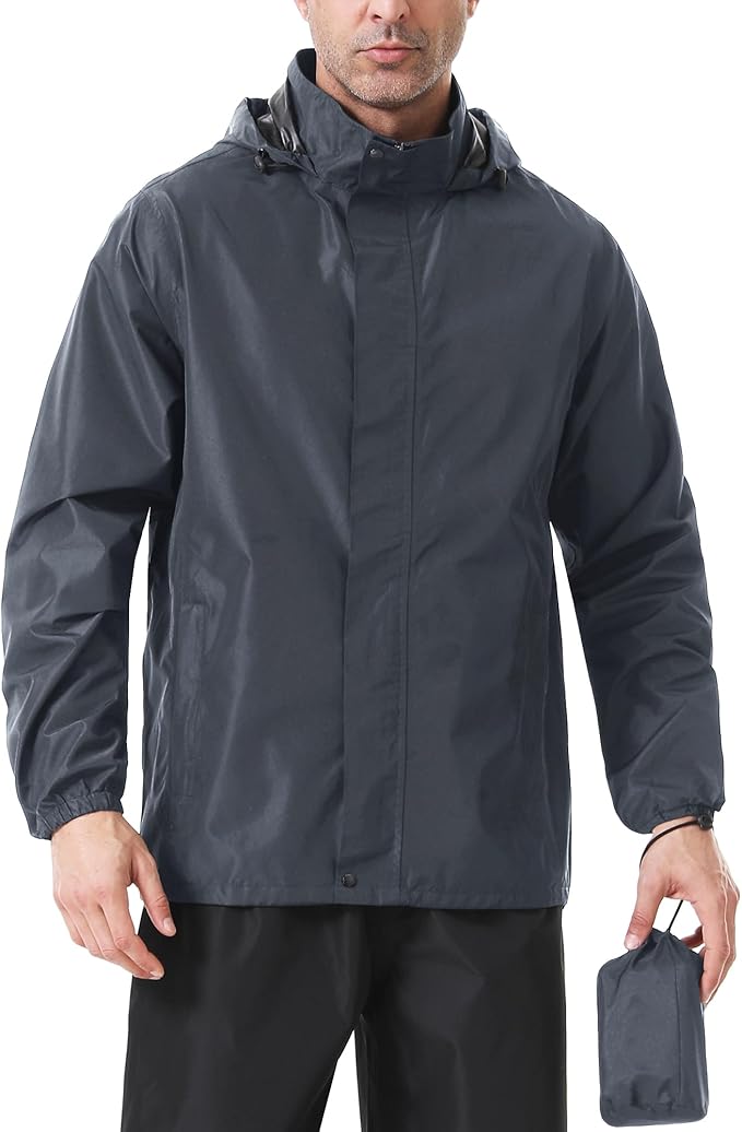 iCreek Men's Rain Jacket Lightweight Waterproof Packable Rain Shell Jacket Raincoat with Hood Windbreaker for Cycling, Golf