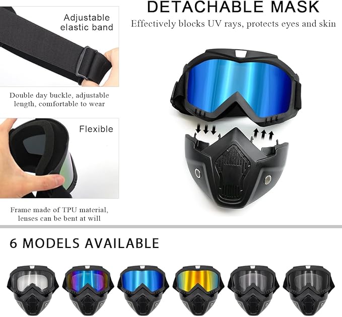Motorcycle Helmet Goggles, Fog-Proof Goggle Face Protection Mask, Riding Racing Goggles For Men Women (Ice Blue)
