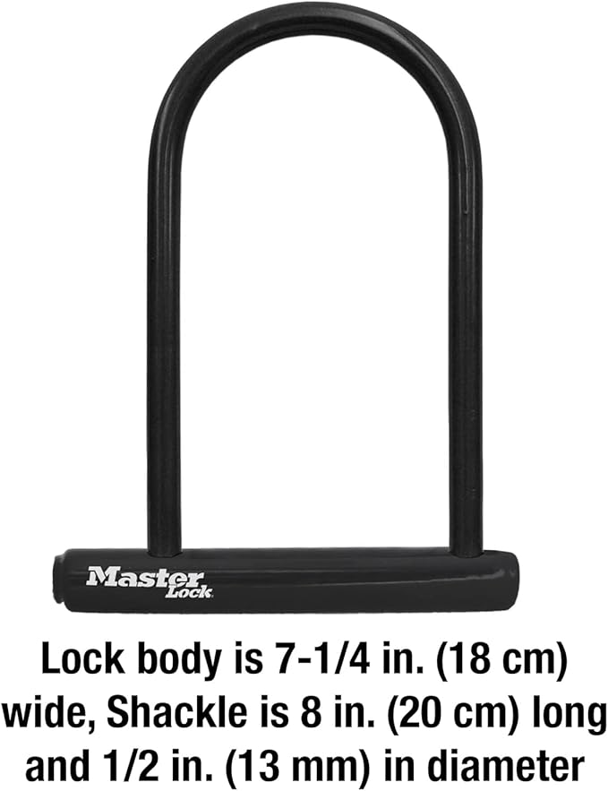 Master Lock Black Bike Lock with Key, Standard Size U-Lock for Bicycles and Other Outdoor Equipment, Anti-Theft Lock for Bikes, 8320D
