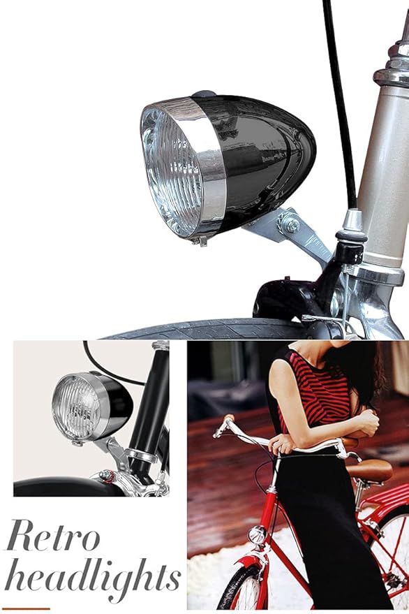 Retro Bike Headlight for Night Riding - Vintage Bike Lights Front and Rear, Lowrider Bicycle Parts, Headlamp Flashlight, LED Bicycle Lights for Women, Beach Cruiser Accessories