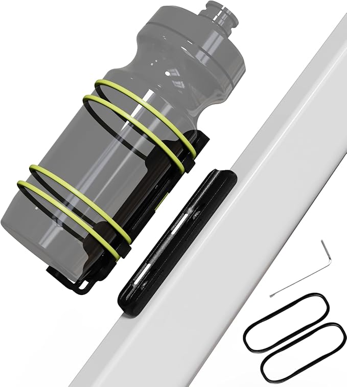 Rcool Universal Magnetic Cycling Bike Bottle Cage, Sturdy Bike Cup Holder Rack, Bicycle Drink Cage, Secure No-Fall Buckle,with Straps and Screw Tool, Black,for 2.25-3.94" Bottles