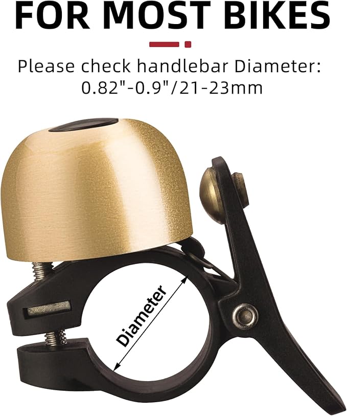 ROCKBROS Bike Bell, Copper Alloy Bike Bell, Loud Sound Classic Bike Ring Bell for Adults, for 0.82’’-0.9’’/21-23mm Handlebar Diameter