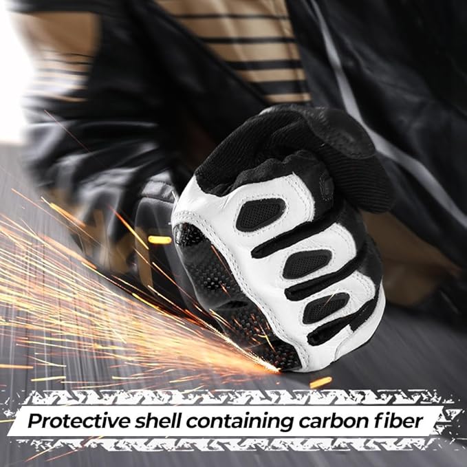 WTACTFUL Goatskin Leather Carbon Knuckle Motorcycle Gloves for Ultimate Protection and Comfort