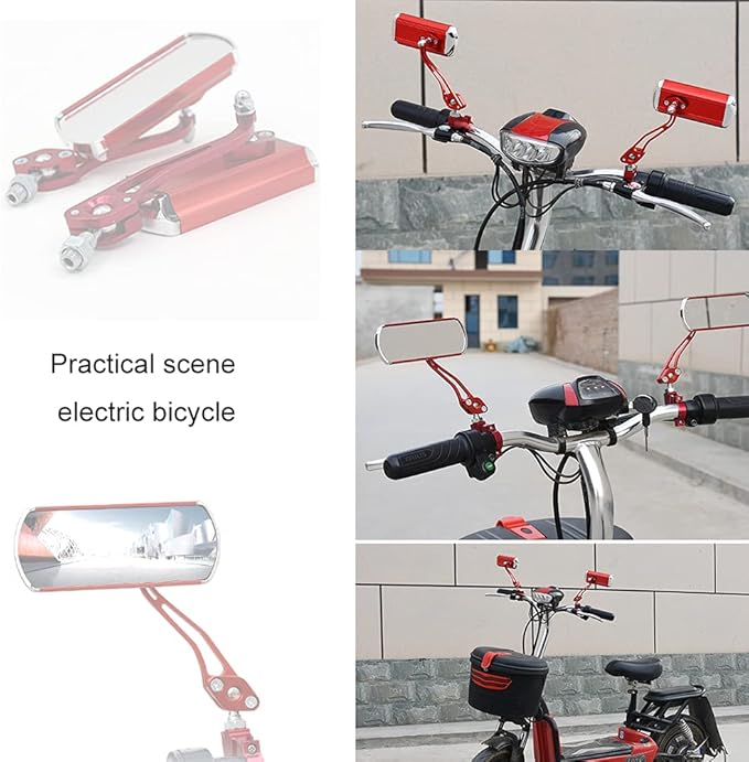 Bike Mirrors Handlebar Rearview Mirror, Bicycle Mirrors for Handlebars 2 pack, Bike Mirrors for Handlebar for Electric Bike, Mountain Bike, and Fixed Gear Bike (Red)