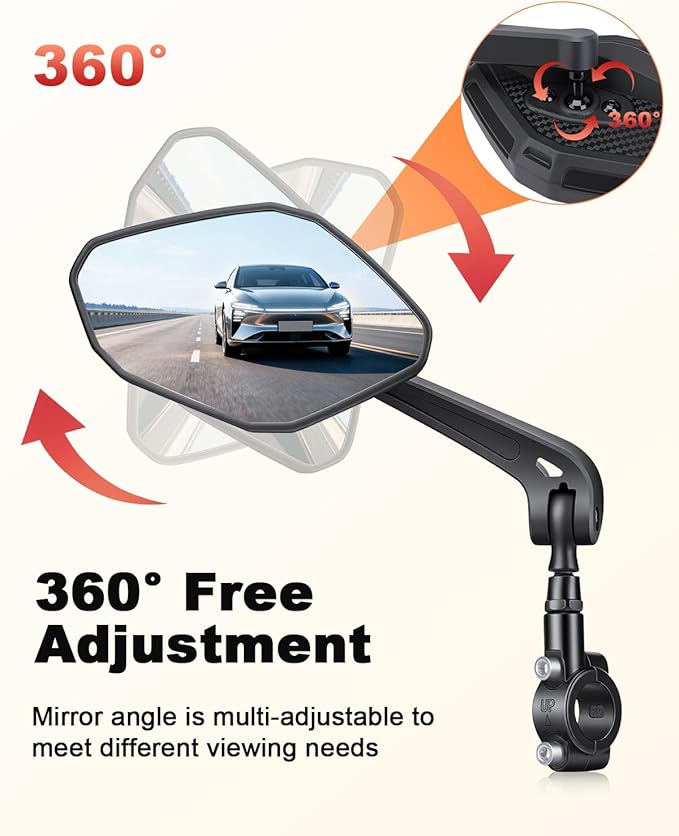 Bike Mirror Large HD Field of Vision, Rear View Mirror, Adjustable Safety Handlebar Bicycle Mirrors Accessories for Ebike Mountain Road Bike Scooter, Fits 22-28mm Handlebars