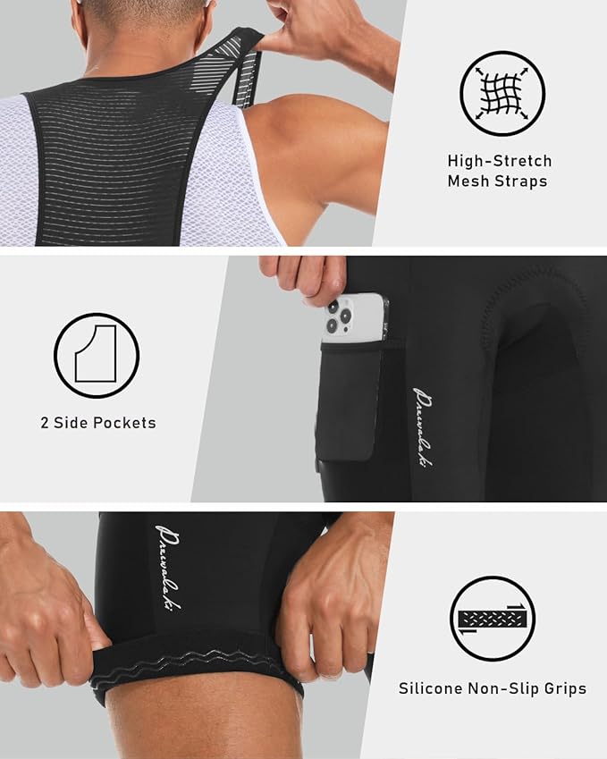 Przewalski Men's Cycling Bib Shorts for Gravel Bike, 4D Padded Biking Bib Shorts Riding Bicycle Tights