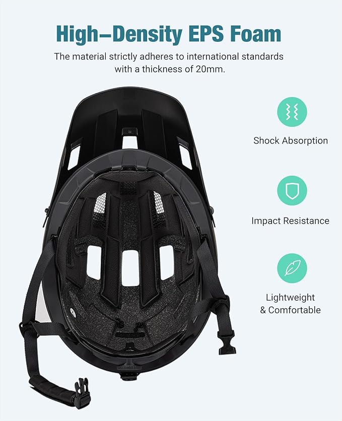 Favoto Adult Mountain Bike Helmet for Men & Women, Magnetic Buckle MTB Helmet with Removable Visor, Lightweight for Commuting & Off-Road Cycling