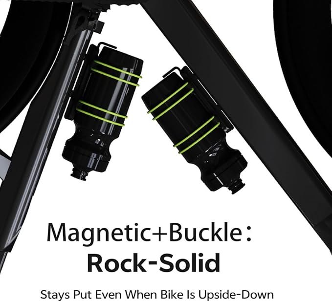 Rcool Universal Magnetic Cycling Bike Bottle Cage, Sturdy Bike Cup Holder Rack, Bicycle Drink Cage, Secure No-Fall Buckle,with Straps and Screw Tool, Black,for 2.25-3.94" Bottles