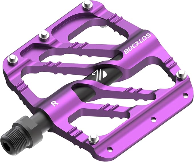 BUCKLOS MTB Flat Pedals Mountain Bike Pedals, 3 Bearings CNC Adult Road Bike Pedals, Bicycle Platform Aluminum Alloy Non-Slip Pedal for Gravel Bike/BMX 9/16"(Black)