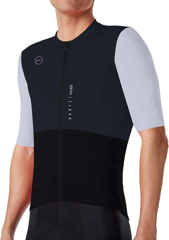 GCRFL Cycling Jersey Men Shorts Sleeves Road Bike Jersey Bicycle Tops Shirt, Zipper Pocket UPF 50+ Lightweight PRO Race Fit