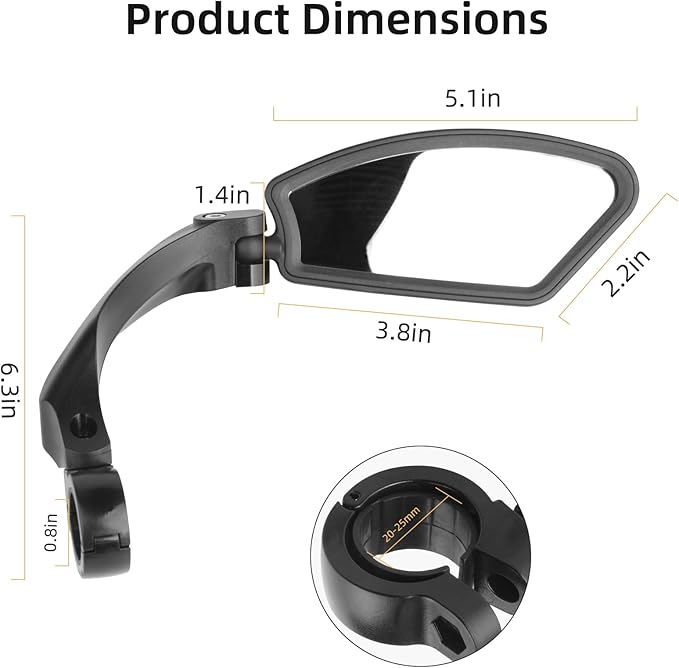 2 Pcs Bike Mirror, Adjustable Bicycle Mirrors for Handlebars with 360° Rotation, Shatterproof Scratch Resistant HD Glass Lens Bike Mirrors, Universal Fit for Mountain Bikes Road E-Bikes