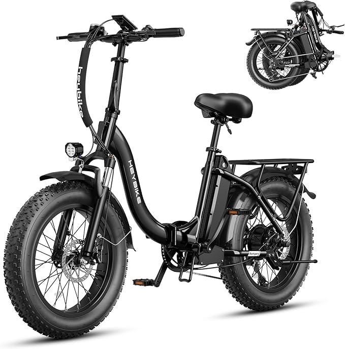 Heybike Ranger 2.0 Foldable Electric Bike for Adults,【1400W Peak Motor, 28+ MPH, 65 Miles Range】 20"×4 Fat Tire All-Terrain Ebike, 48V 15AH Removable Battery Step-Thru Electric Bicycle for Commuter