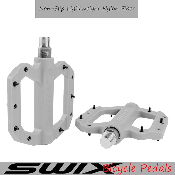 SWIX Bike Pedals Professional Mountain and Road Bike Flat Pedal Wide Paltform and Lightweight Non-Slip Pedal for 9/16" Bike/Hybrid Bike/E-Bike Parts Replacement Pedals Bike Accessories