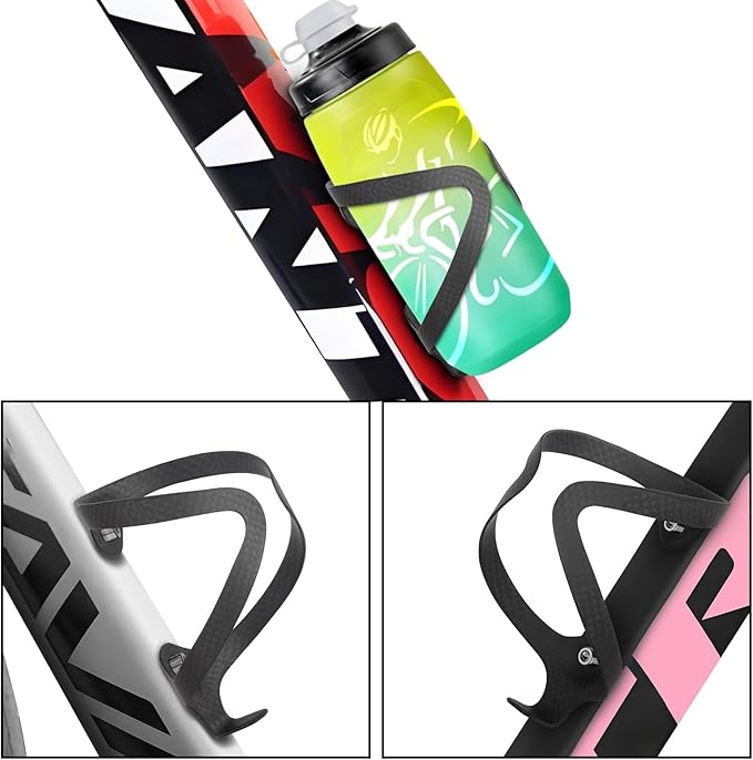 KABON Bike Water Bottle Holder, Lightweight 3K Carbon Fiber Bicycle Drink Water Bottle Cages for Road Mountain Bike Cycling Accessories - Pack of 2 (Matte Black New)