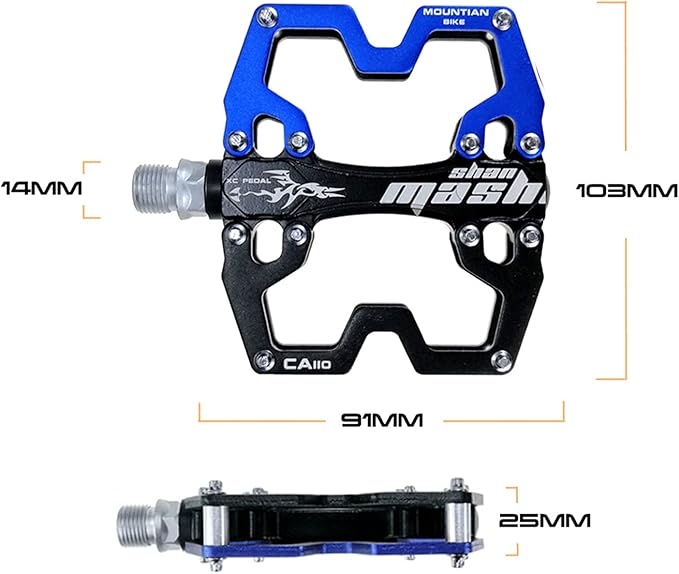 Mountain Bike MTB Pedals Parallel Bicycle Road Pedal 9/16 Inch Ultra-Light Flat Aluminum Alloy Sealed Bearing with Anti-Skid 1 Pair