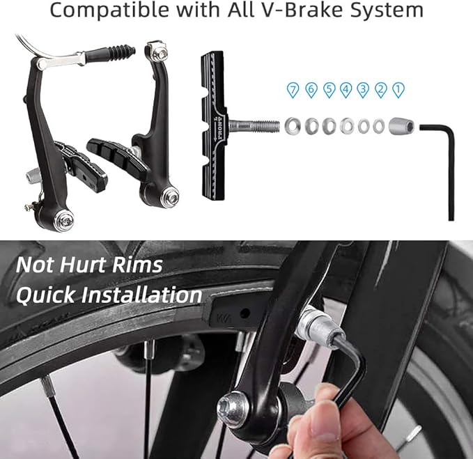 Hapleby 4PCS Premium Bike Brake Pads, Professional Mountain Bicycle V-Brake Pads, Bike Brake Blocks Kit, for Free Hex Wrench