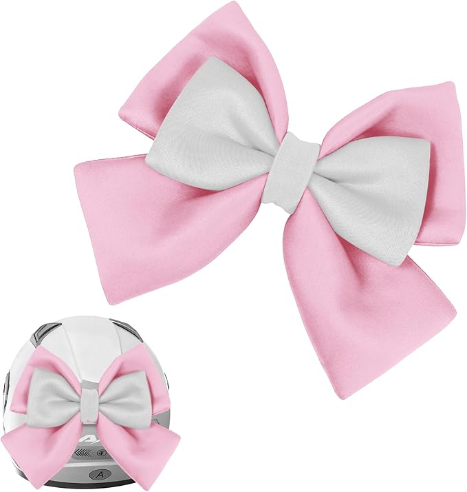 Bow Helmet Accessory, 8.07"x11.22" Stylish Motorcycle Helmet Bow Decoration for Women, Removable Cute Fashion Ribbon Bows Ornament for Motorcycle Scooter E-Bike Helmets (Pink+White)