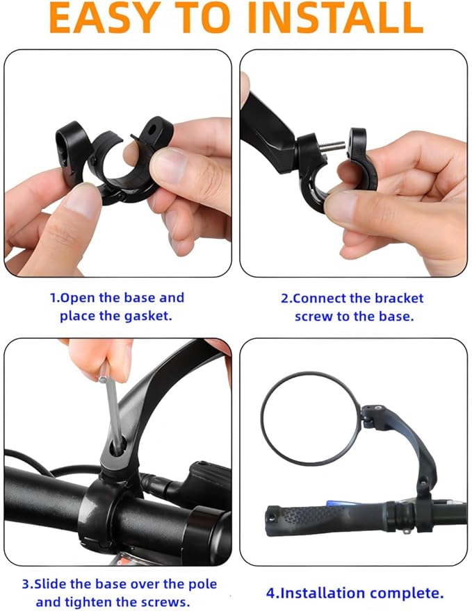 Handlebar Bike Mirror,2 Pack HD Wide Angle Safe Rearview Bicycle Mirrors,360° Adjustable Rear View Mirrors Anti-Glare Shatterproof Glass Lens,Compatible with E-bikes,Mountain Road Bikes (Circular)