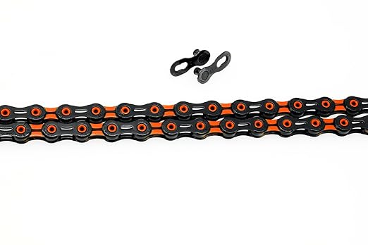 PYC SP1101 11-Speed Bike Chain, 116 Links (116L), Super Lightweight Hollow-Pin Bicycle Chain for Mountain (MTB) & Road Bikes, Compatible with Shimano, SRAM, Campagnolo (DLC Orange)