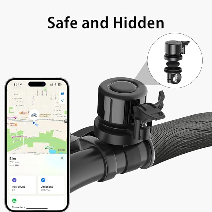 Bike Bell Classic Bicycle Bell Mountain, Bicycle Bells with Locator for iOS Divice, Bike Bells for Adults with Loud Sound Bicycle Sturdy Bell Fits 0.83'' - 1'' Handlebar for Mountain Road Bikes