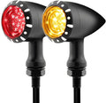 Bullet Style Motorcycle Rear LED Tail Lights, Red Running/Brake Light + Amber Turn Signals, Zinc Alloy Housing, M10 Mount Universal Fit or Cruiser Bobber Chopper Cafe Racer (Black-Rear)