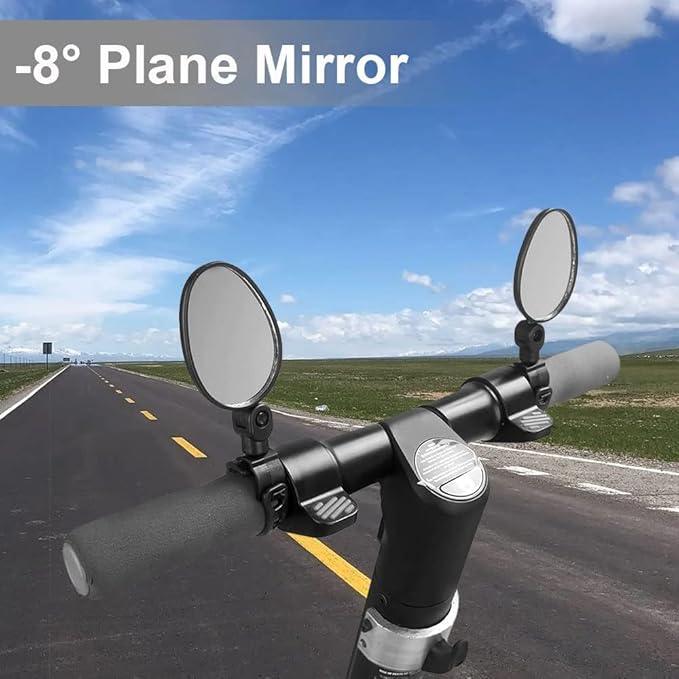 360° Rotatable Bike Mirror (2 Packs) - Shockproof Handlebar Mount, Wide Angle & Flat View Rearview Mirror for Road/Mountain/E-Bikes