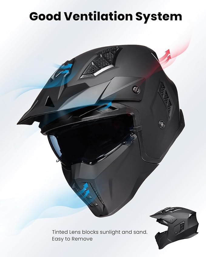 ILM Open Face Motorcycle 3/4 Half Helmet for Men and Women, Vintage Retro Helmet with Visor for Moped ATV Cruiser Scooter DOT Model Z302(Matte Black,Medium)