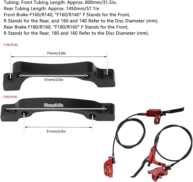 Mountain Bike Hydraulic Disc Brake Set, 4 Piston Front Rear Brake with Screw and Olive Head, Oil Needle, Mounting Column for Most Bikes