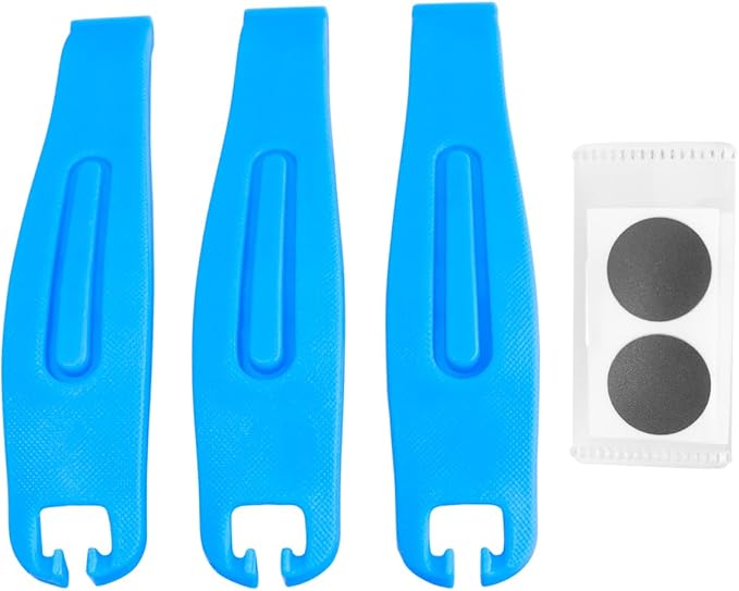 Bike Tire Repair Kit, 6Pcs Glueless Patches & 3Pcs Tire Levers with Metal Rasp, Compact Bicycle Inner Tube Patch Kit for Road & Mountain Bikes