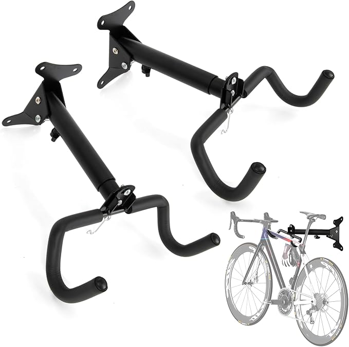 PSLER 2pcs Bike Wall Mount Hanger - Wall Mount Handbar, Adjustable & Extendable Horizontal Bike Rack Holder for Mountain/Road/Hybrid Bikes, Space Saving Garage Storage Hook, Easy Install