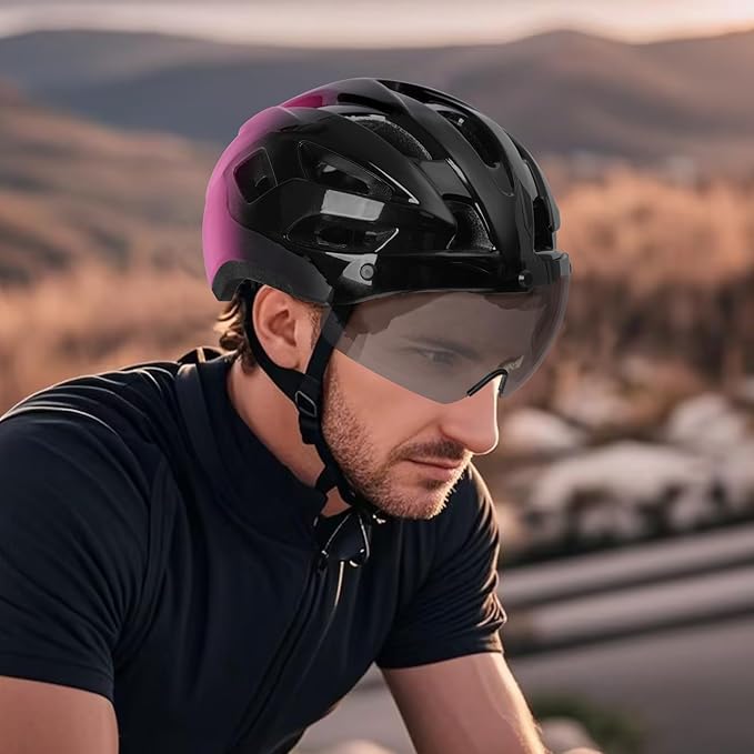 Bike Helmet Adult for Men, Lightweight Ebike Helmet with LED Light & Magnetic Goggles, USB Charging Cable Included, Cycling Helmet for Adult with Adjustable Dial Fit 22.8"- 24.4 "