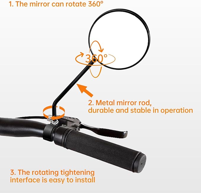 Bike Mirrors for Handlebar Mount, Bicycle Rear View Mirror, HD Glass Bike Rear View Mirrors, Universal Bicycle Mirrors for E-bike, Mountain Bike, City Bikes & Scooter (Left 0.87-0.98")