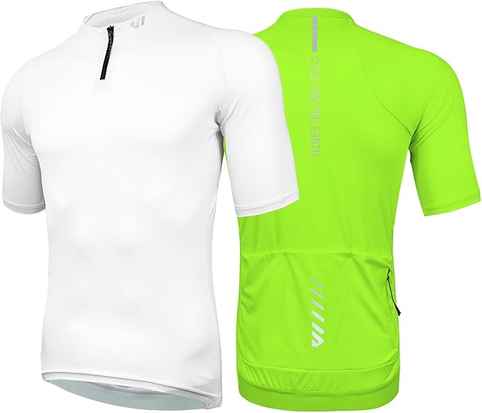 Wulibike Cycling Jersey Men Short Sleeve, Road Bike Shirts 1/4 Zipper with Pockets, Bicycle Clothing Breathable Quick Dry