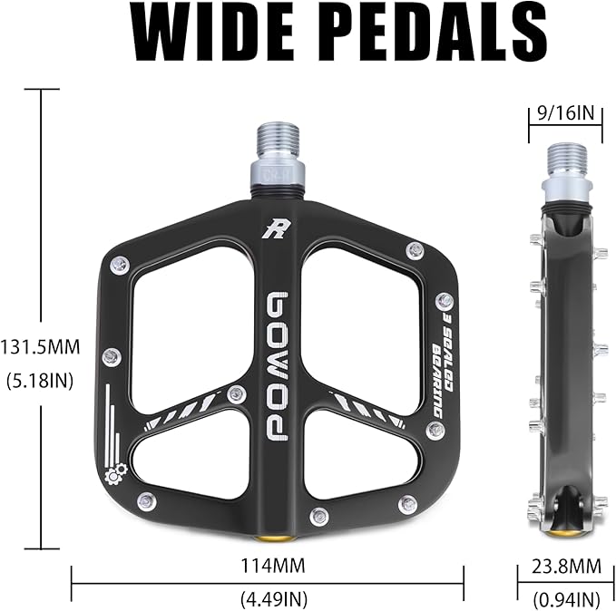 Bike Pedals 9/16" Lightweight Non-Slip Bicycle Platform Pedals - Fits Most Adult Bikes & Mountain Bikes &MTB, Road Bikes and Slip-Resistant Design