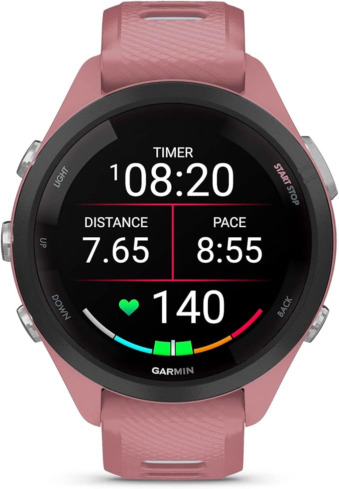 Garmin Forerunner 265S Advanced Multisport Touchscreen Smartwatch, Pink | Heart Rate Monitor, Training Stats, Daily Suggested Workouts, Up to 15 Day Battery Life with Signature Series Charging Bundle