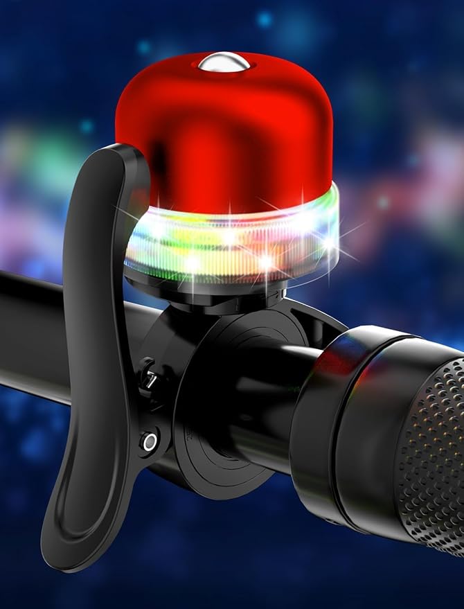 Bike Bell for Kids & Adults, Light up Bike Accessories Adjustable with Ferrules Fit for 0.74-1.25in(19-31.8mm) Bicycle Handlebars, Aluminum Made & Crisp Sound for Mountain Dirt Road Bike Ebike