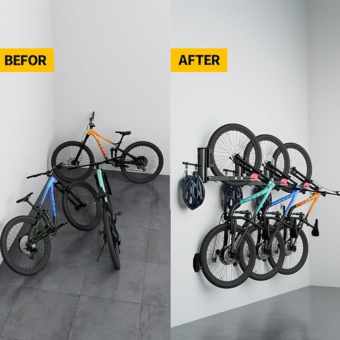 Bike Wall Mount Rack - Space Saving Vertical Bicycle Storage Holder for Mountain, Road, Kids Bikes Garage Organization with Anti-Scratch Protection & Easy to Install (Max 70lbs) (1Pack)