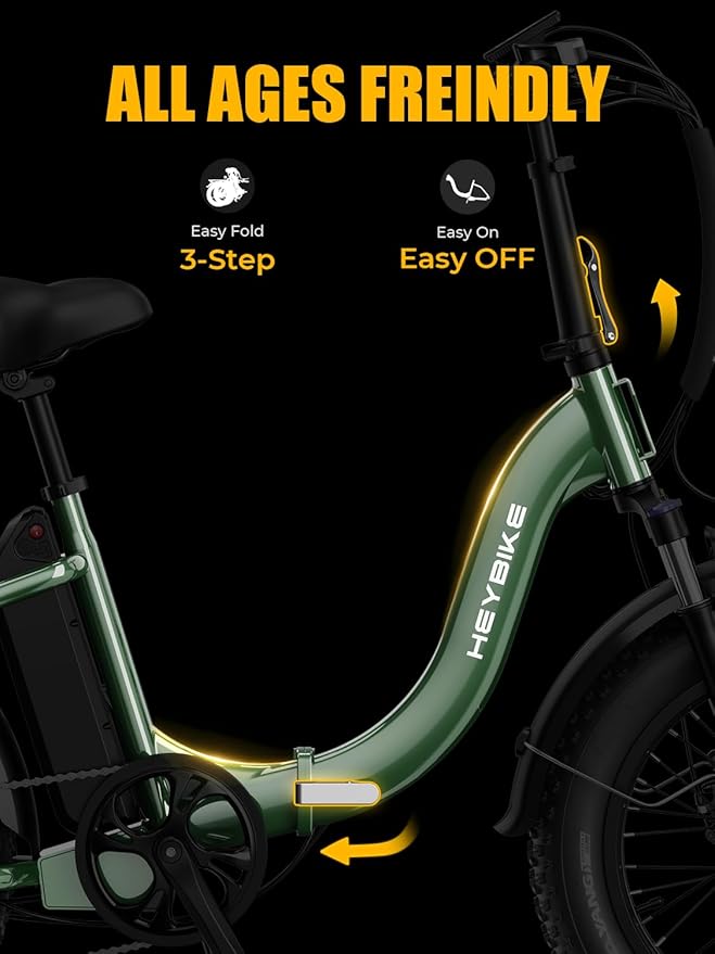 Heybike Ranger 2.0 Foldable Electric Bike for Adults, 20"×4 Fat Tire Ebike with 1400W Peak Motor, 28 MPH Max Speed, 600Wh Removable Battery, Up to 65 Miles Range, Front Suspension Step-Thru E Bike