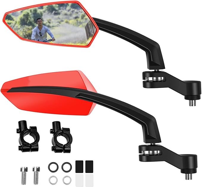 Addmotor Bike Mirrors, 1 Pair Bicycle Mirror Handlebar Mount, 360° Adjustable Rotatable Bike Mirror, HD, Safe Handlebar Rearview Mirror, Bike Accessories Bicycle Mirrors Set(Red)