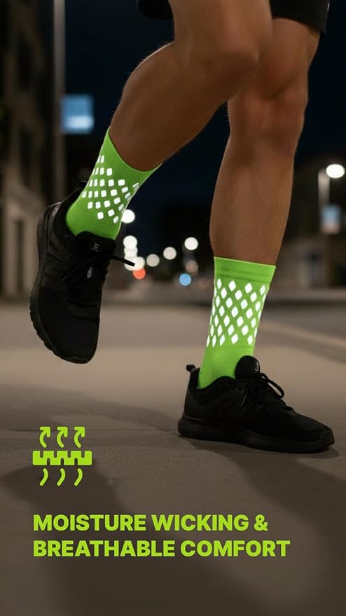 ReflecToes Reflective Socks for cycling and running - 330 Candle Power High Visibility Night Safety Gear - Biomotion Support