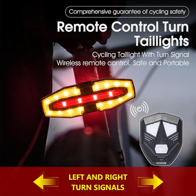 Bike Tail Light with Turn Signals Wireless Remote Control Waterproof Bicycle Rear Light Back USB Rechargeable Ultra Bright Safety Warning Cycling Taillight for Night Riding