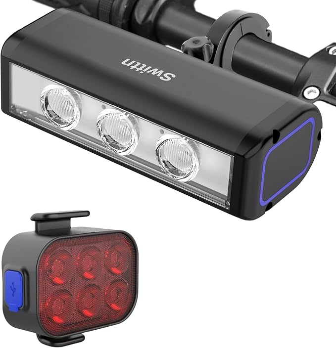 1500 Lumens Bike Lights for Night Riding,Runtime 10+ Hours,USB-C Rechargeable Bicycle Lights Front and Back,4+5 Light Modes,Easy to Install for Men Women Kids Road Cycling