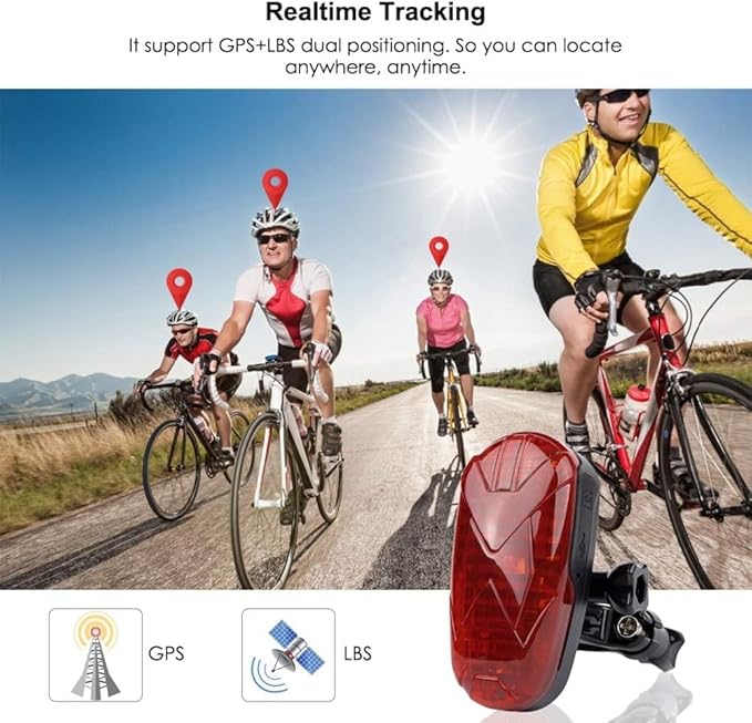 GPS Tracker for Bike Bicycle GPS Tracker Hidden GPS Tracking Device for Motorcycle Motorbike Anti-Lost Anti-Theft, with LED Tail Light - 4G TK906
