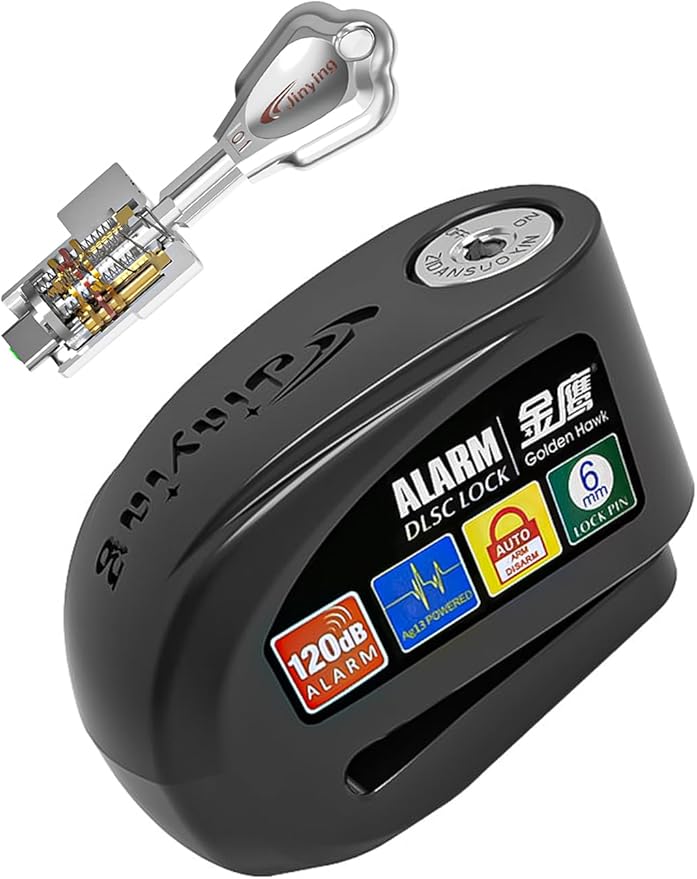 Motorcycle Lock, 120db Alarm Disc Brake Lock, Waterproof Anti-Theft Aluminium Alloy Lock with Reminder Cable, Fit for Motorcycle E-Bike Bicycle Scooter (Black)