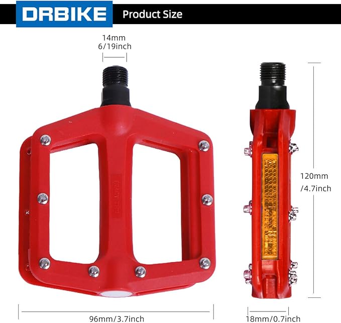 DRBIKE Mountain Bike Pedals MTB Pedals 9/16" Sealed Bearing Lightweight Nylon Bicycle Flat Platform Pedals for MTB BMX Road Bike Kids Bike Replacement Pedal