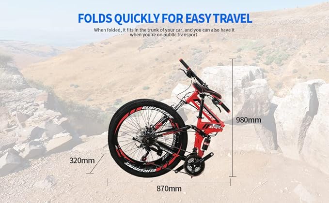 EUROBIKE Folding Bike,Folding Bike for Adults,21 Speed Bike,26/27.5 Inches, Dual Suspension Bike | Dual Suspension Bike